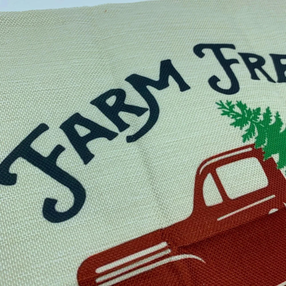 Decorative Pillowcase Burlap Tan Red Green Merry Christmas Holiday Truck Tree - Picture 3 of 6